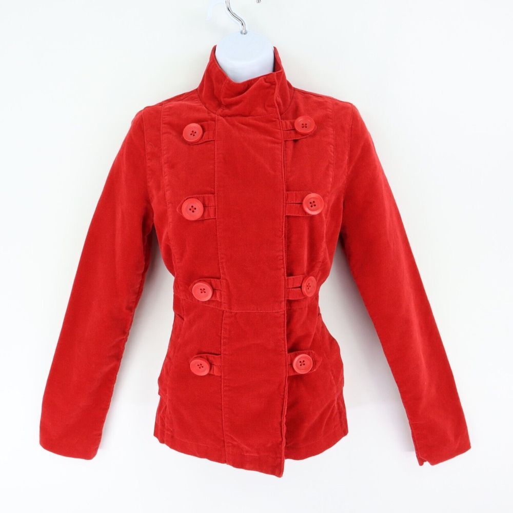 Mossimo Utility & Style Jacket Buttons Womens M Red 100% Cotton Lined High Neck